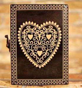 Heart Design Leather Cover Journal with Lock