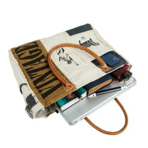 Ladies Printed Canvas and Leather Handle Bag