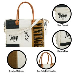 Ladies Printed Canvas and Leather Handle Bag