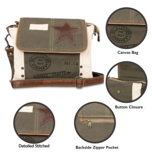 Ladies Canvas Handbag with Leather Strap