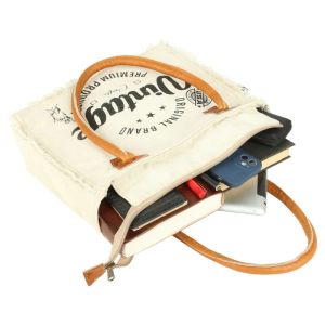 Ladies Canvas Tote Bag with Leather Handle