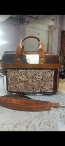 fancy leather tooling carving hand clutch