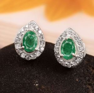 925 Sterling Silver Emerald Earrings