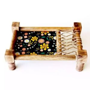 Black Floral  Khaat Food Serving Tray