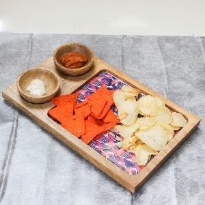 Exotic Berry Blossoms Mango Wood Platter with 2 Bowls