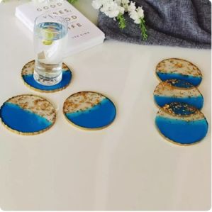 Round Ocean Blue Transy Resin Coaster