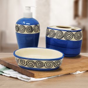 Blue Swirl Hand Painted Ceramic Bathroom Set