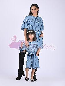 Mother and Daughter all Day Long Washed Playsuit