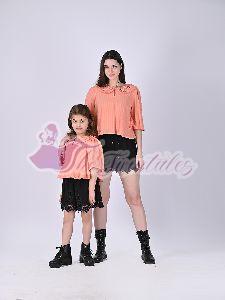 Mother and Daughter Crochet Collar Blouse Top