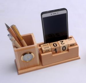 Wooden pen stand With Prepature Calender