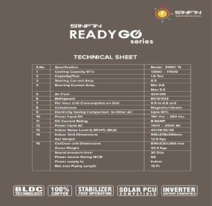 SINFIN Ready Go Series Solar Power PCU Compatible 1.5 Ton Split Air Conditioner