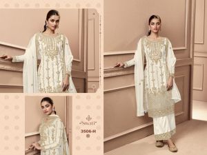 Swagat 3506 Designer Butterfly Net Embroidered Worked Pakistani Long Suit Set