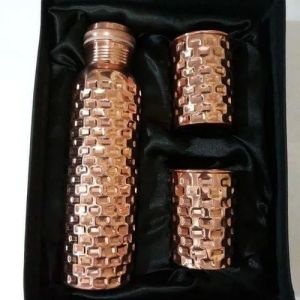 Hammered Copper Bottle With 2 Glass
