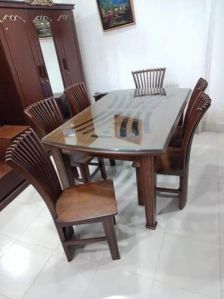 6 Seater Designer Teak Wood Dining Table Set