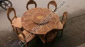 6 Seater Round Wooden Dining Table Set