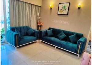 Dark Green Suede Fabric Lining Modern Sofa Set