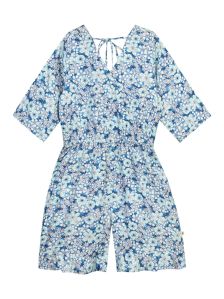 Girls Blue Rayon Printed Jumpsuit