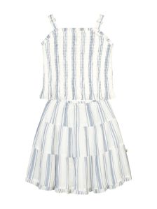 Girls Cotton Striped Crop Top with Flare Skirt Set