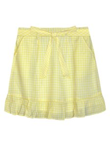 Girls Rayon Yellow Check Skirt