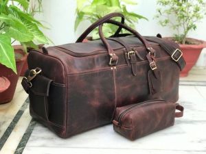 Brown Buffalo Leather Duffle Bag