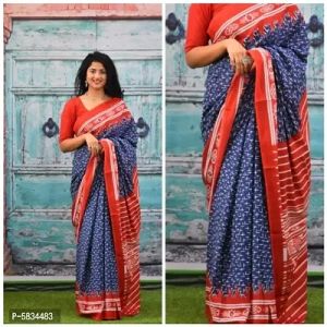 jaipuri, bagru hand block print pure cotton mulmul saree Color: Blue Fabric: Cotton Type: S