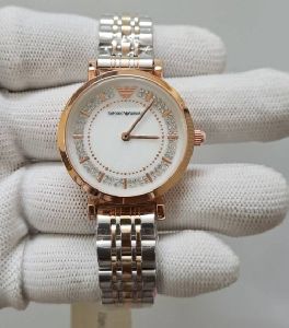 Emporio Armani Rose Gold White Dial Dual Tone Strap Watch