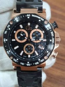 G C Spirit Chronograph Rose Gold Black Dial Leather Watch