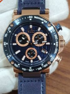 G C Spirit Chronograph Rose Gold Blue Dial Leather Watch