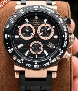 G C Steel Chronograph Rose Gold Black Dial Mens Watch