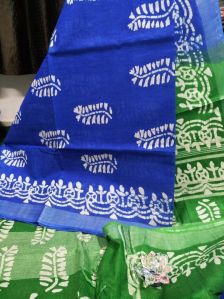 cotton slub batik print saree