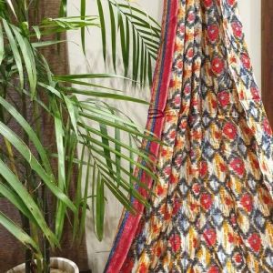 Cotton Red Colour Geometrical Print Fabric