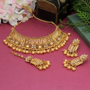 Gold Color Choker Kundan Polki Necklace Set