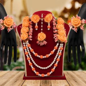 Orange Synthetic Rose Floral Necklace Set