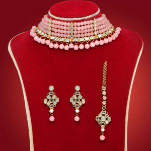 Peach Kundan Mirror Necklaces Set