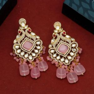 Pink Monalisa Stone Premium Polki Earrings