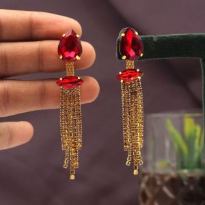 Red Stone Studded American Diamond Earrings
