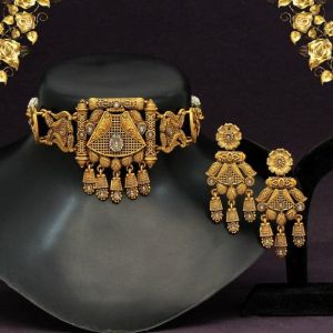 Rose Gold American Diamond Antique Necklace Set