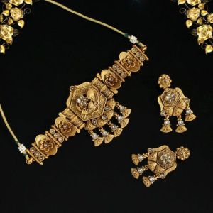 White Stone Rose Gold Antique Necklace Set