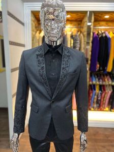 Black Men Tuxedo Embroidered Suit