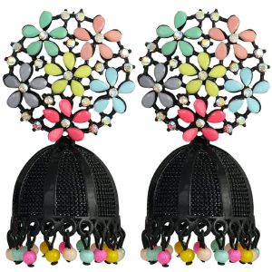 Black Floral Jhumka Earrings