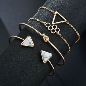 Multilayer Geometric Gold Plated Bracelet