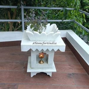 Elegant White Marble Lotus Top Tulsi Pot