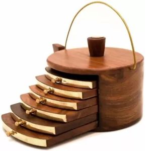 Wooden Kettle Shape Coaster Set