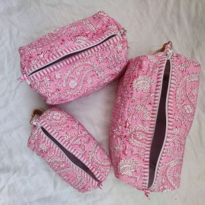 Pink Printed Cotton Toiletry Bag