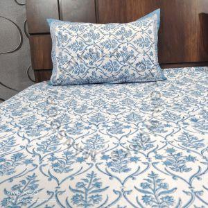 Blue Printed Hand Block Bed Sheet