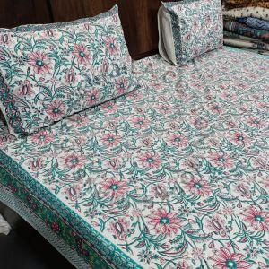 Green Printed Cotton Bed Sheet