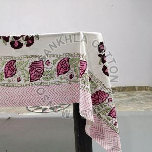 Pink and White Hand Block Print Tablecloth