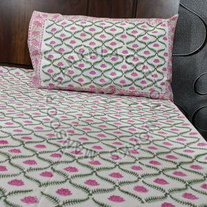 Pink Printed Cotton Bed Sheet