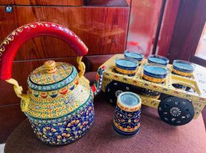 Hand Painted Kettle and Glass Set