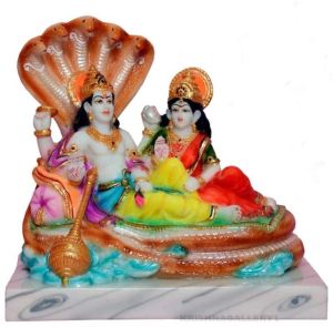 Multicolor Marble Sitting Vishnu Laxmi Statue